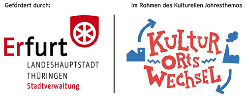 Förderlogos Stadtverwaltung Erfurt und Jahresthema KulturOrtsWechsel